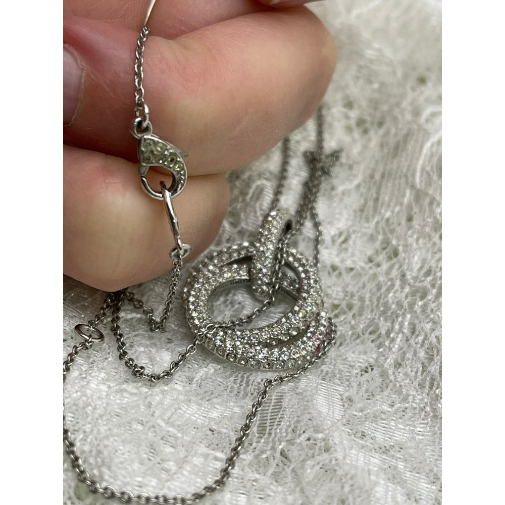 Double Loop Rhinestone Silver Tone Necklace - Picture 3 of 8